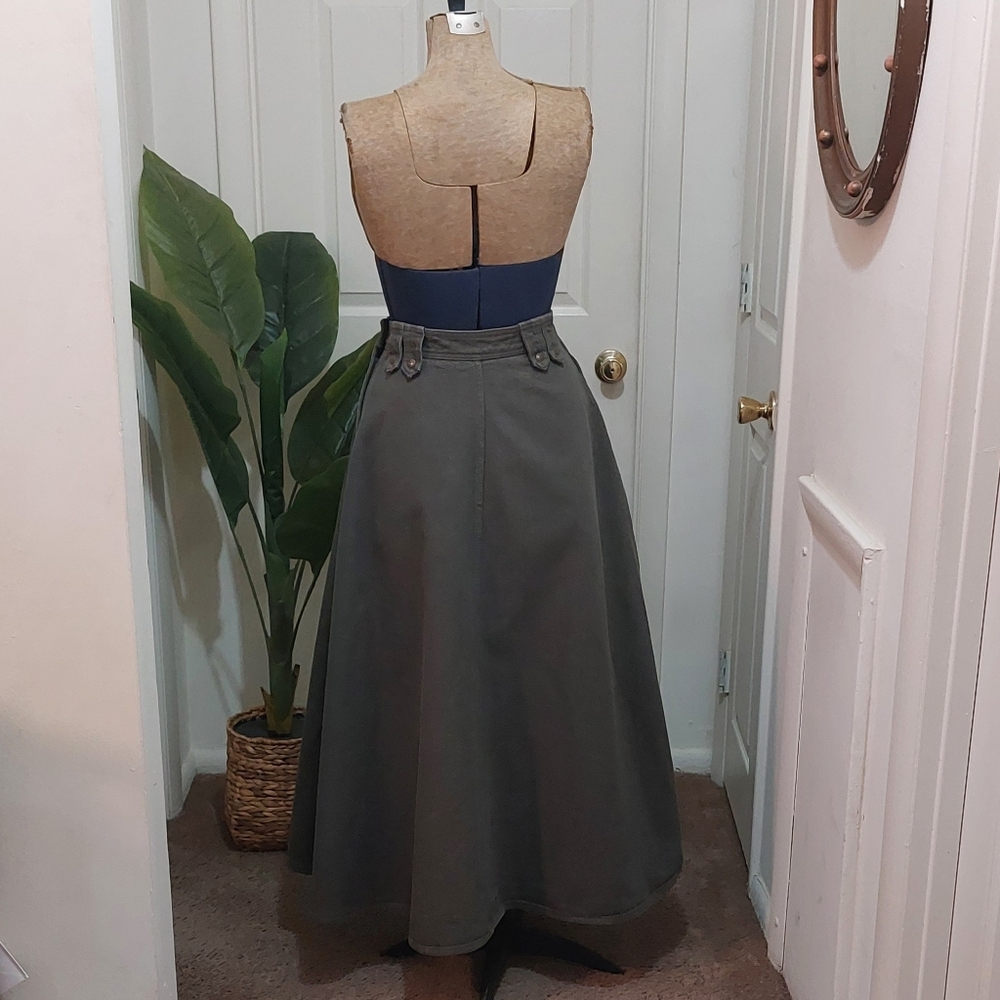 Vintage Denim Perry Ellis Dark Olive Skater Skirt 5/6 - Picture 2 of 13